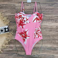 V Neck Printed One Piece Swimsuit and Cardigan