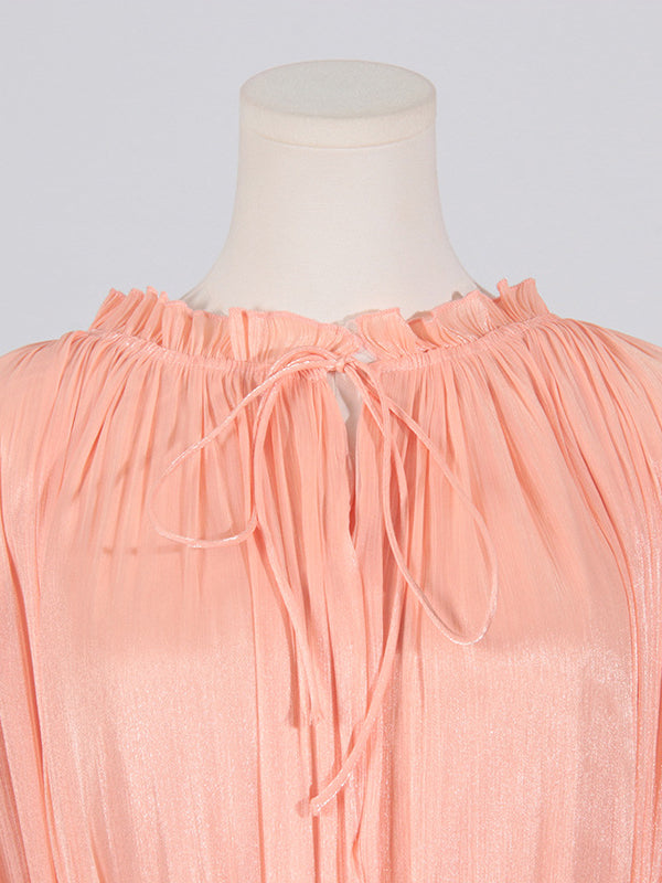 Floral Pleated Split-Joint High-Low Loose Stand Collar Mini Dresses