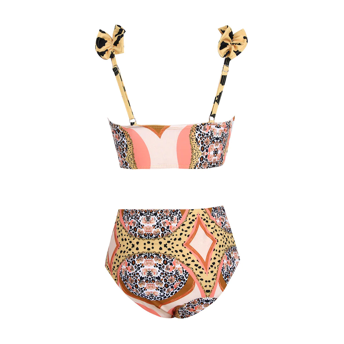 Ruffle Starp Leopard Print High Waist Bikini Swimsuit and Skirt Flaxmaker