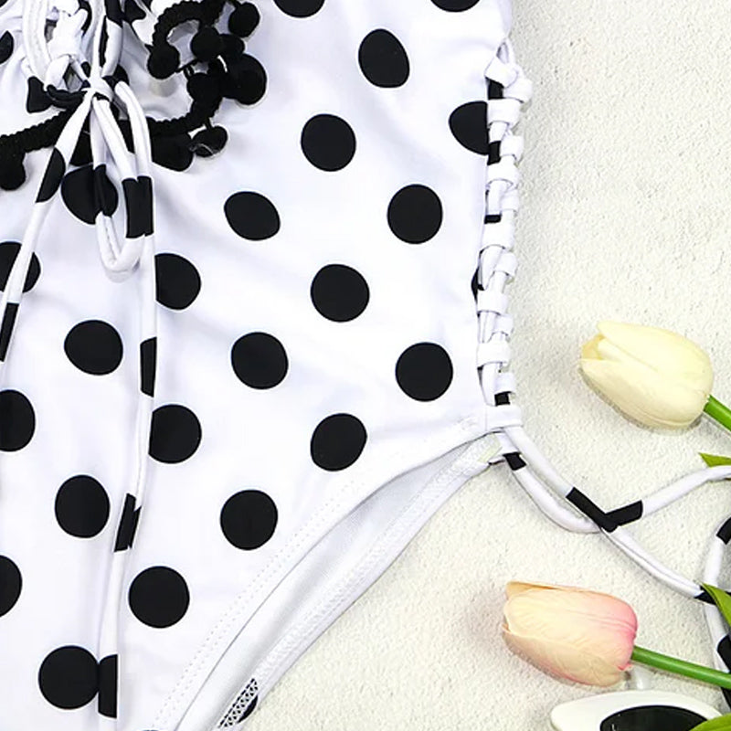 Ruffle Lace Up Printed Backless One Piece Swimsuit