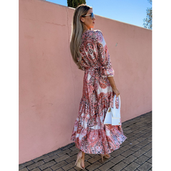 V Neck Paisley Printed Midi Dress