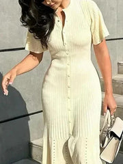 Solid Color Polo Collar Short Sleeve Maxi Dresses