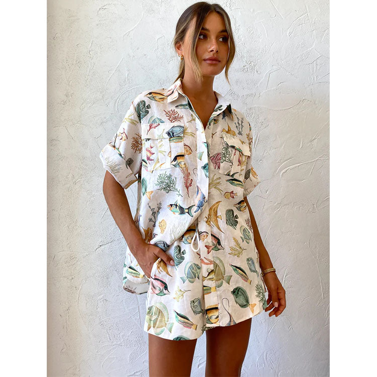 Printed Shirt and Shorts Set