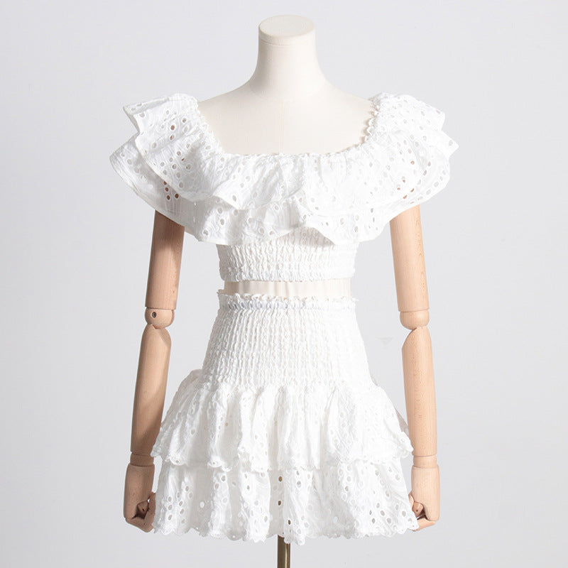 Ruffled Charmeuse Top and Skirt Set