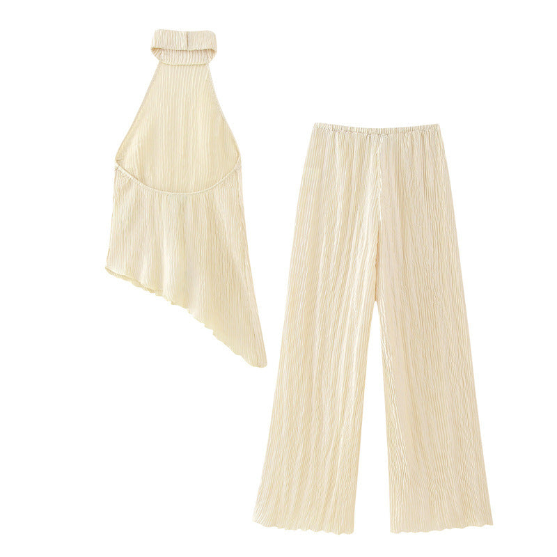 Halter Backless Solid Color Cami and Pants Set
