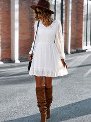 Vacation High Waisted Loose Solid  V-Neck Dress