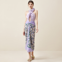 3D Flower Halter Backless One Piece Swimsuit and Sarong Flaxmaker