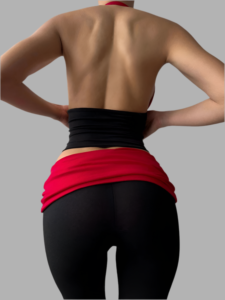 Red Cut Out Halter Crop Top & Tracksuit Two Piece Set - Casual Slim Fit