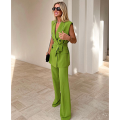 New Lace Up Sleeveless Suit Waistcoat  Two Piece Set