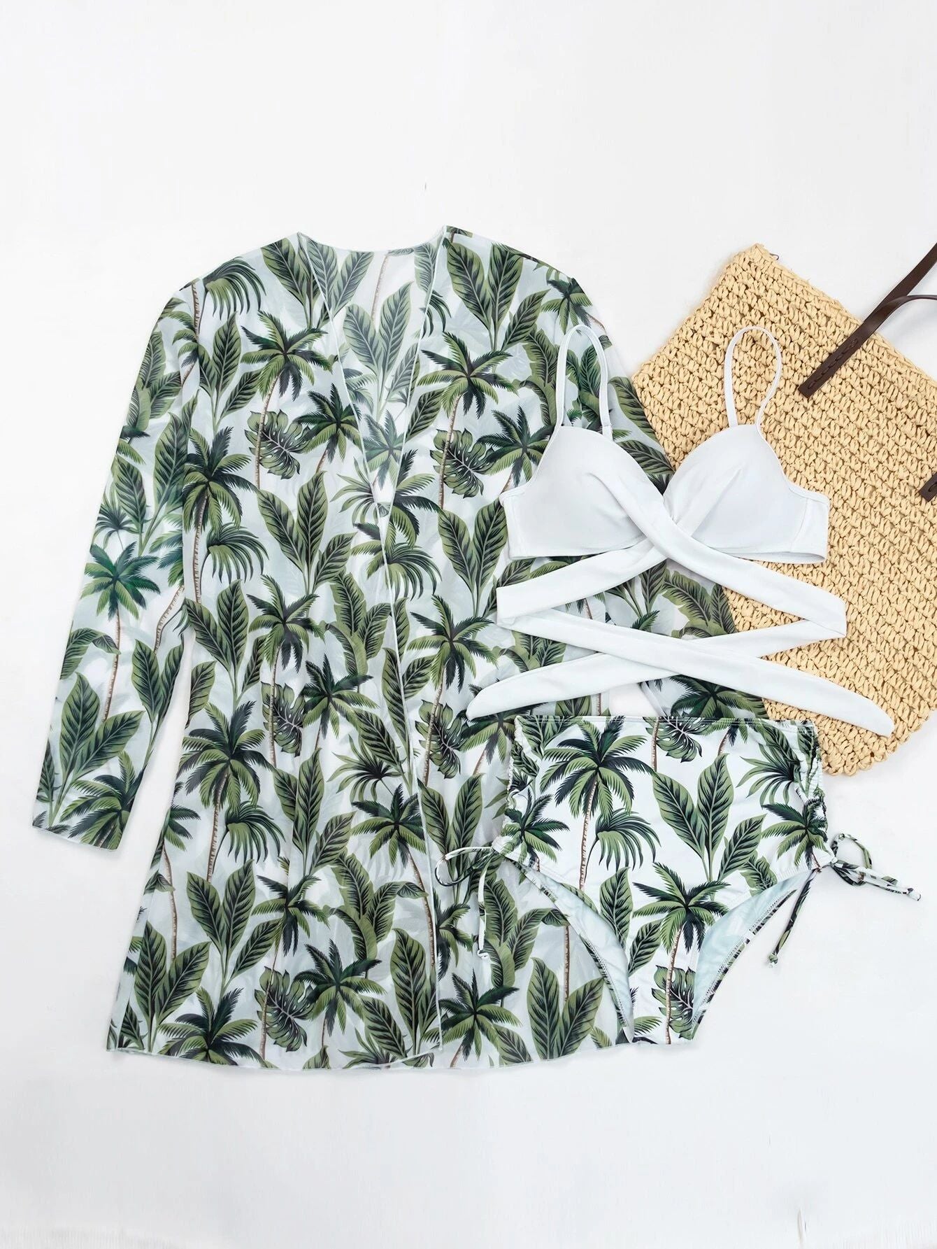 Printed Sexy Bikini Swimsuit and Net Yarn Cover Up