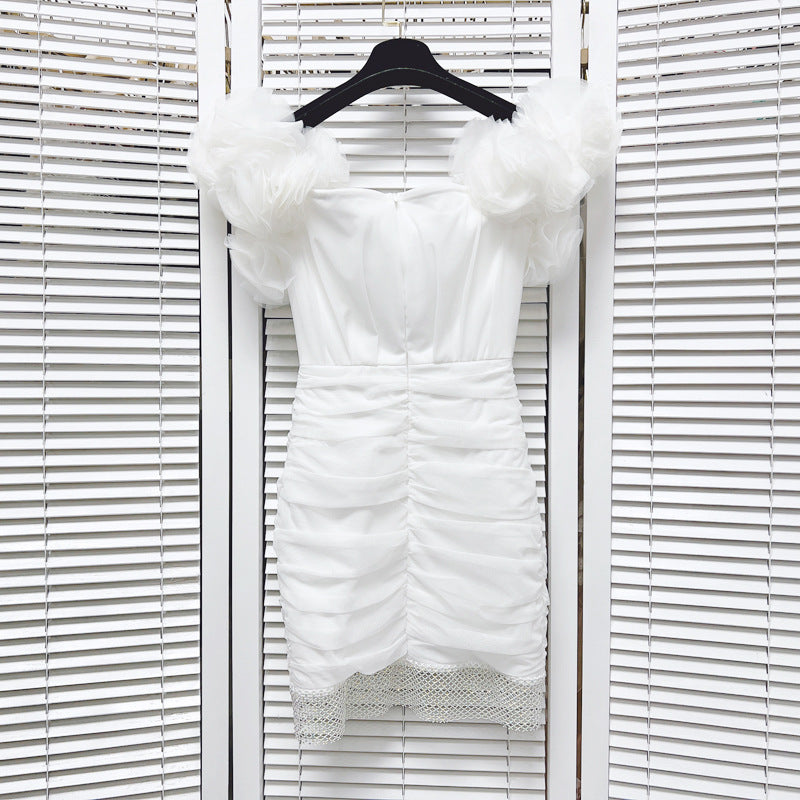 Sexy 3D Flower V Neck Rhinestone  Mini Dress