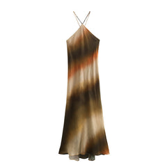 Halter Backless Ombre Printed Dress