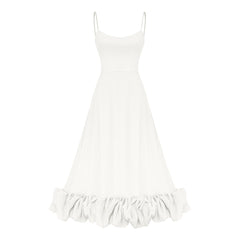 Spaghetti Strap Ruffle Bottom A-Line Midi Dress Flaxmaker