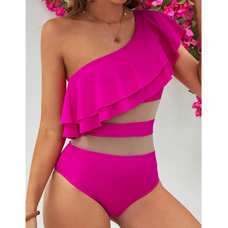 One Shoulder Cut Out One Piece Swimsuit Flaxmaker
