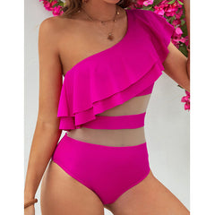 One Shoulder Cut Out One Piece Swimsuit Flaxmaker