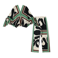 Cuff Bowknot Decor Printed Shirt and Pants