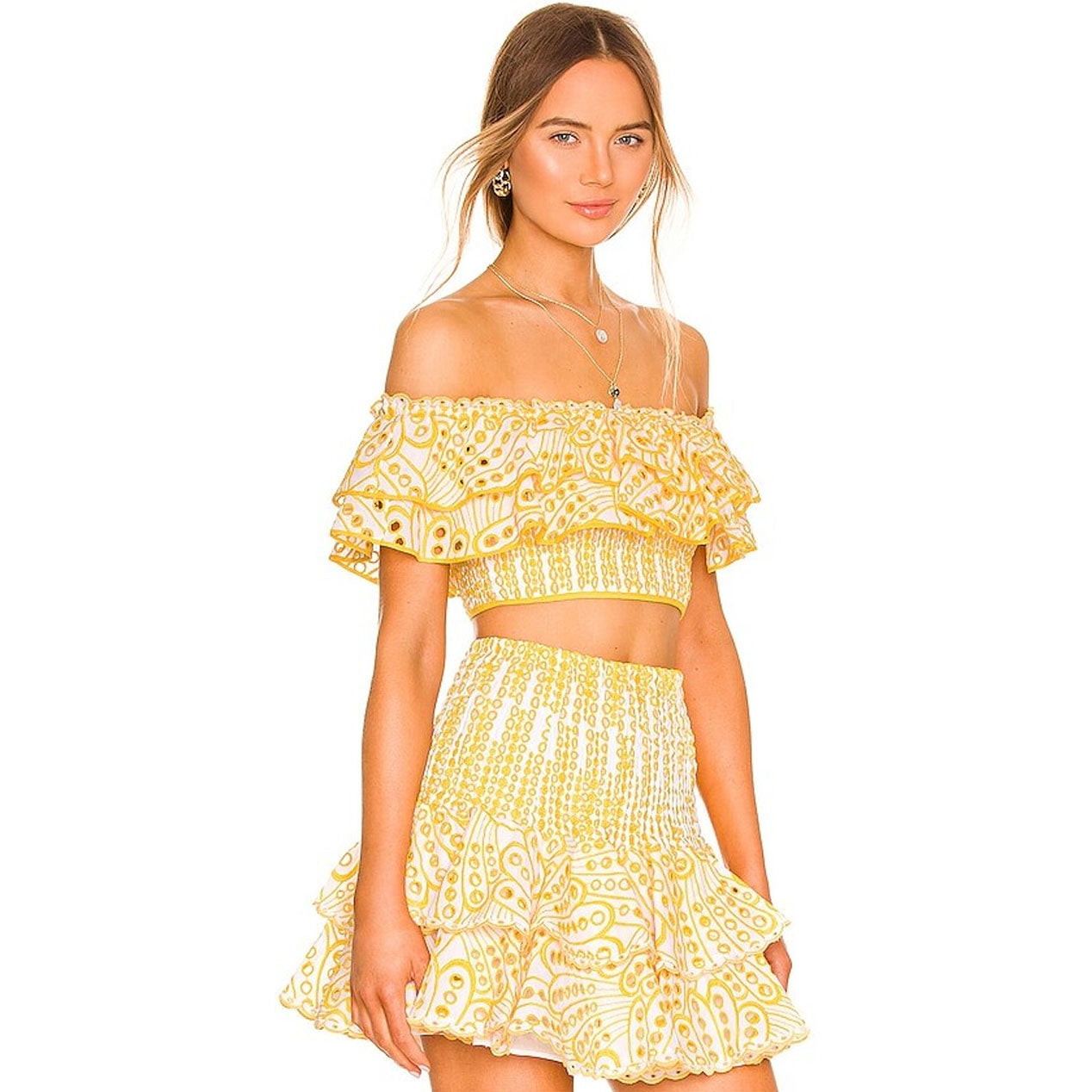 Ruffled Charmeuse Top and Skirt Set