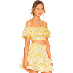 Ruffled Charmeuse Top and Skirt Set