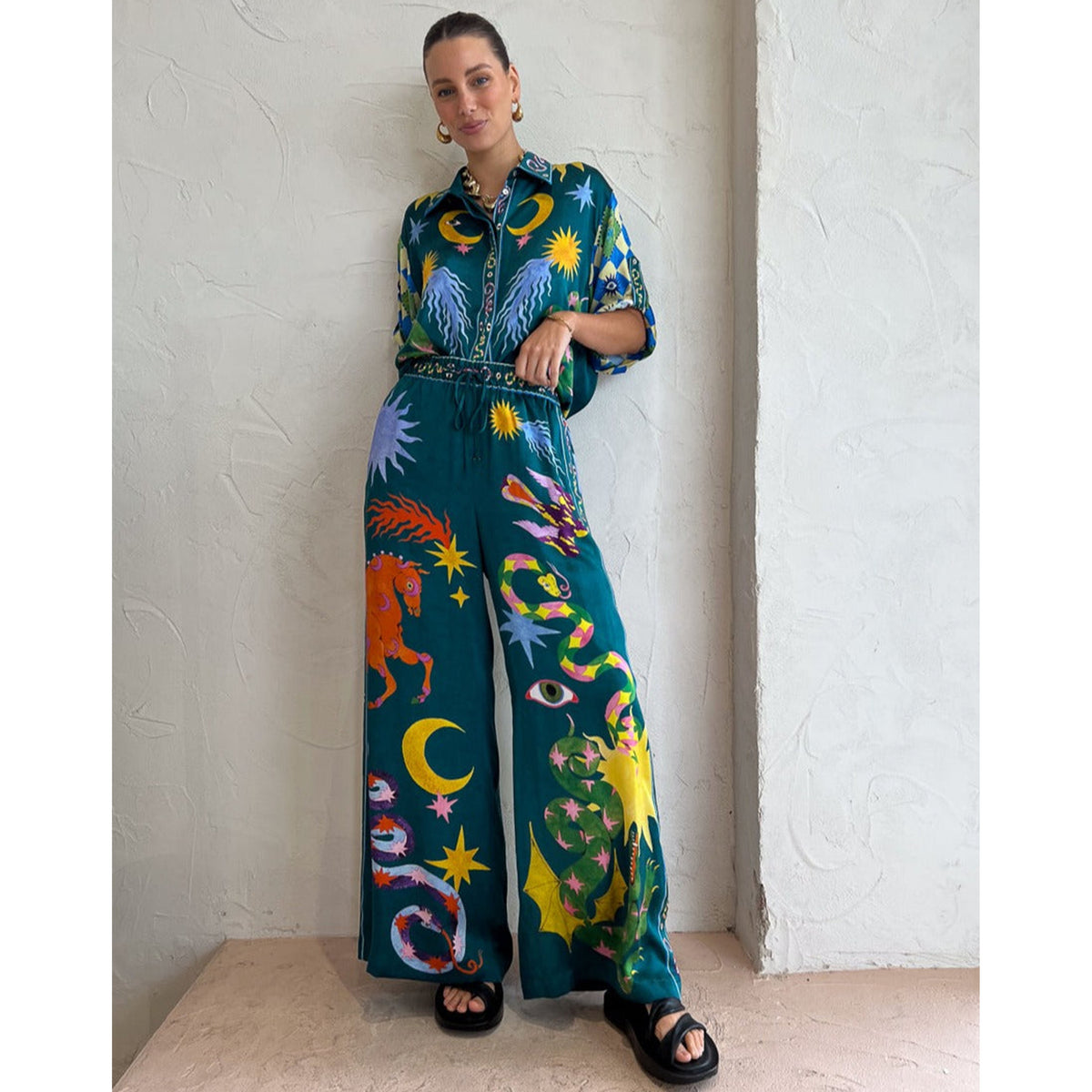 Casual Printed Shirt and Pants Set