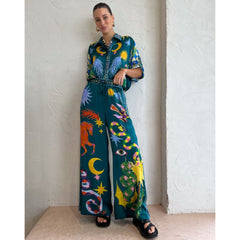 Casual Printed Shirt and Pants Set