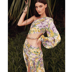 One Shoulder Cut out Floral Printed Dress