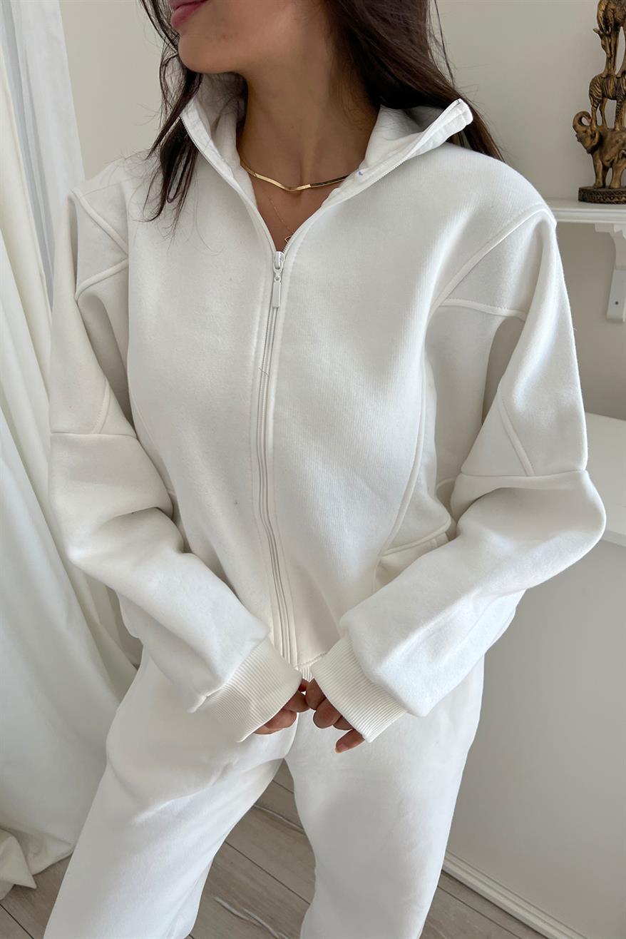 Velvet Stand Collar Long-sleeved  Hoodie Two Piece Set