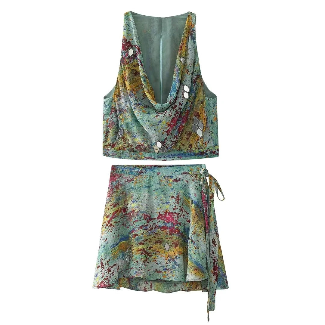 Fashion Printed Top and Skirt Set