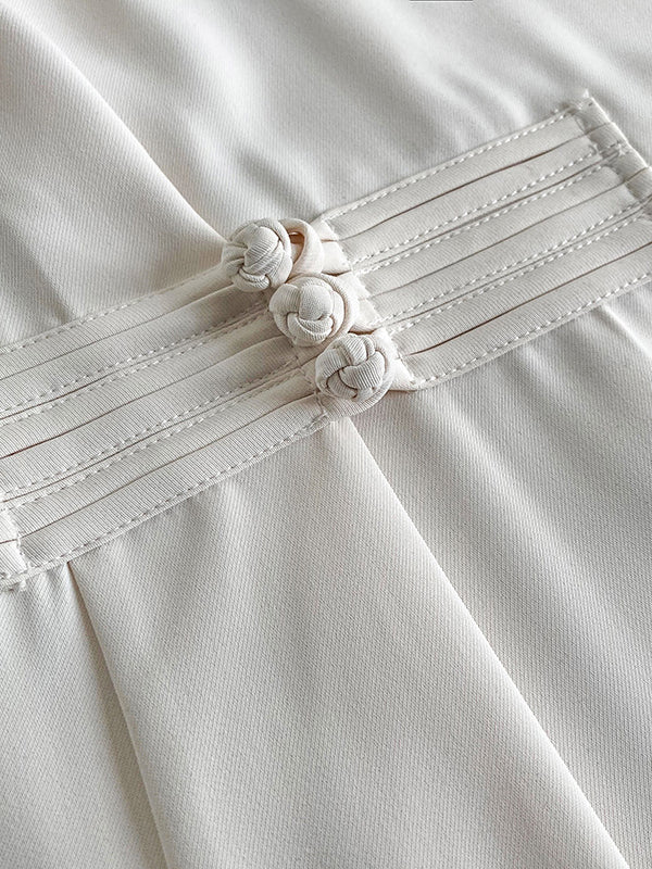 Vintage Loose Half Sleeves Buttoned H-Line Midi Dress