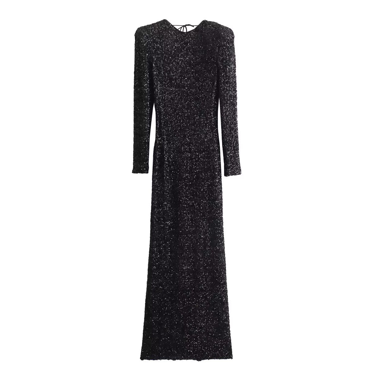 Sequin Backless Long-sleeved Party Dress