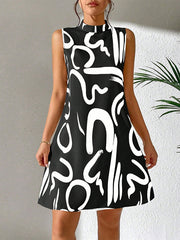 Contrast Color Printed A-line Sleeveless Mini Dresses