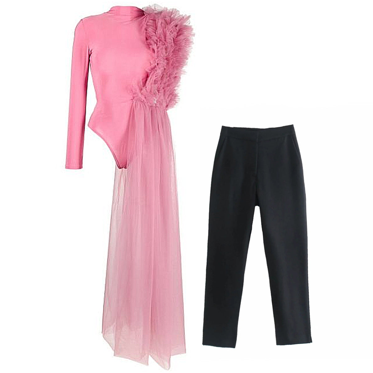 Flaxmaker Stereoscopic Yarn Breast Top Two Piece Set