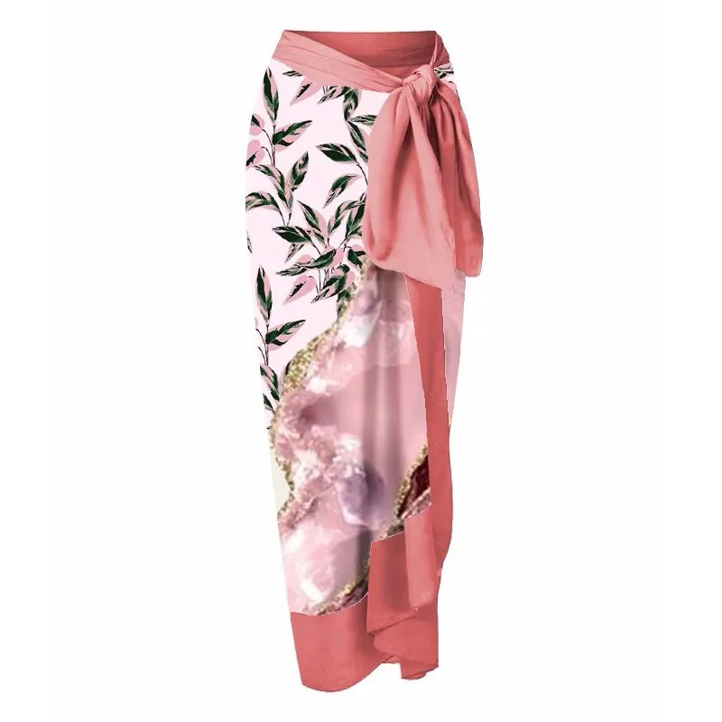 Tie-shoulder Animal Print One Piece Swimsuit and Sarong Flaxmaker