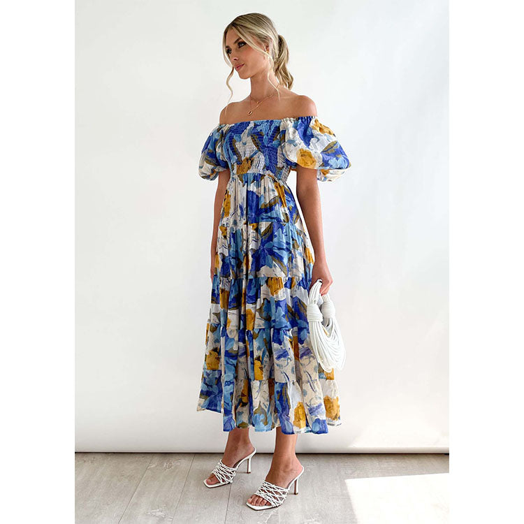 Off Shoulder Puff Sleeve Midi Dress