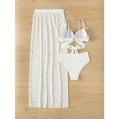 Sling Backless Straps Solid Color Bikini Swimsuit Three-piece Set