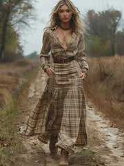 Plaid Long Sleeves Mermaid Shirt Maxi Dresses