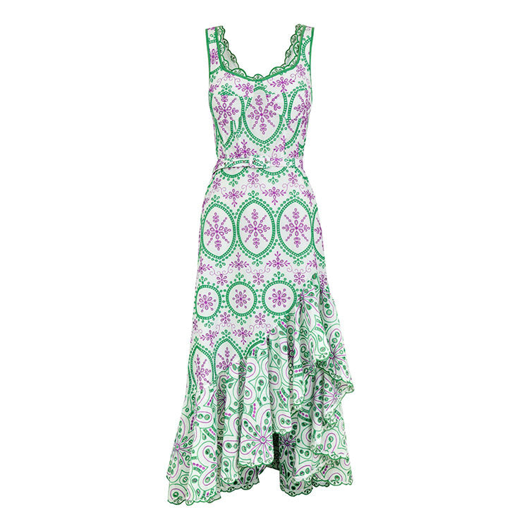 Asymmetrical Embroidery Midi Dress