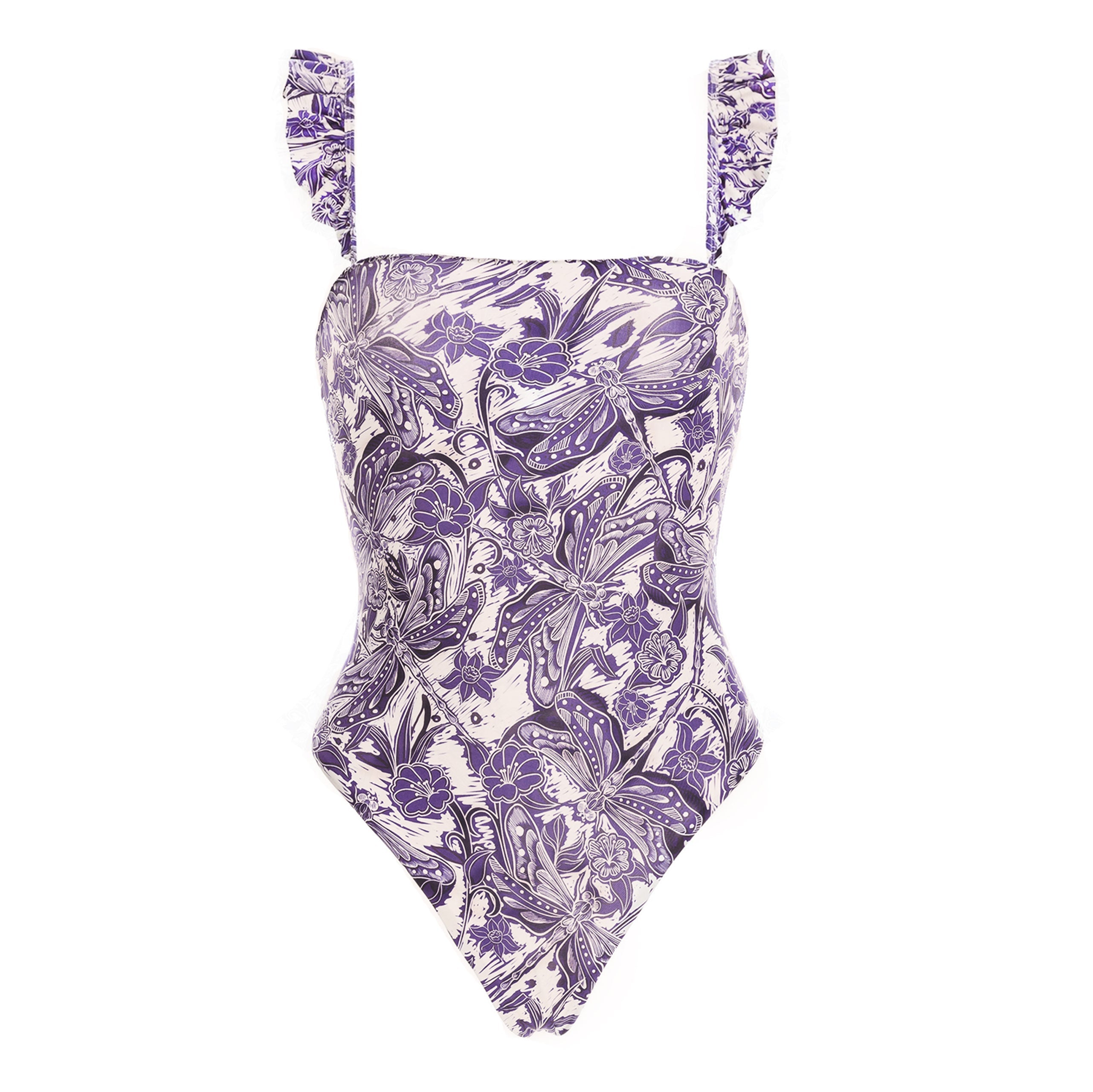 Dragonfly Printed Purple Swimsuit and Sarong Flaxmaker