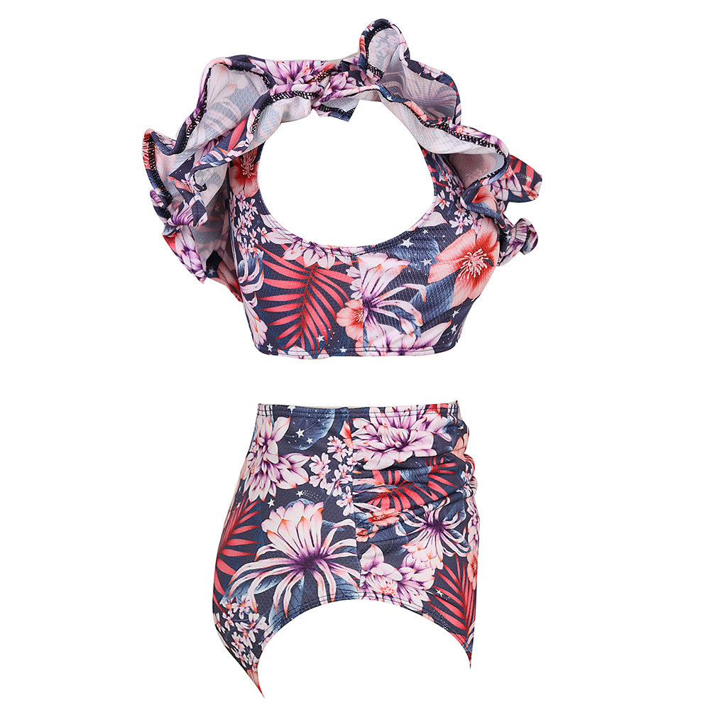 One Shoulder Ruffled White High Waist Bikini Swimsuit Flaxmaker