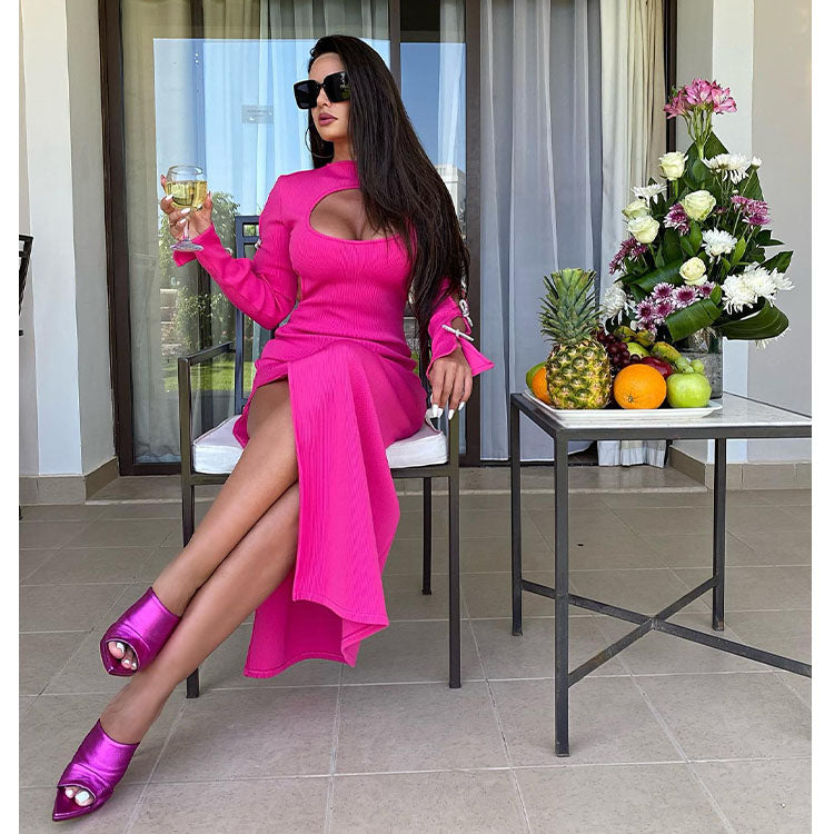 Bowknot Pink Cutout Elastic Bandage Dress