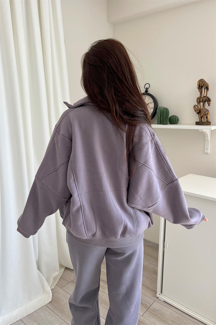 Velvet Stand Collar Long-sleeved  Hoodie Two Piece Set