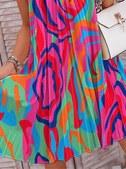 Loose Plus Size Pleated Printed Halter-Neck Mini Dresses Short Dresses