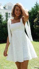 Bowknot Tie-shoulder Solid White Dress