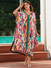 V Neck Printed Dolman Sleeve Cover Up