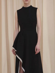 Contrast Color Irregular Clipping Skinny Round-Neck Maxi Dresses