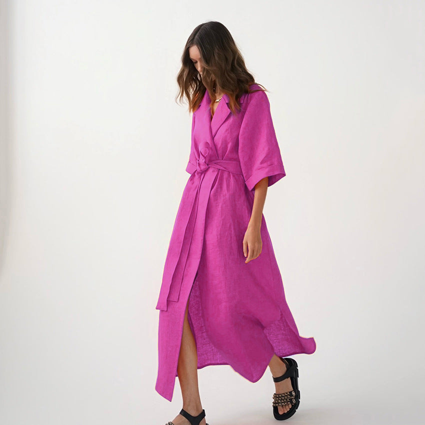 Fashion Lace Up Solid Color Dress