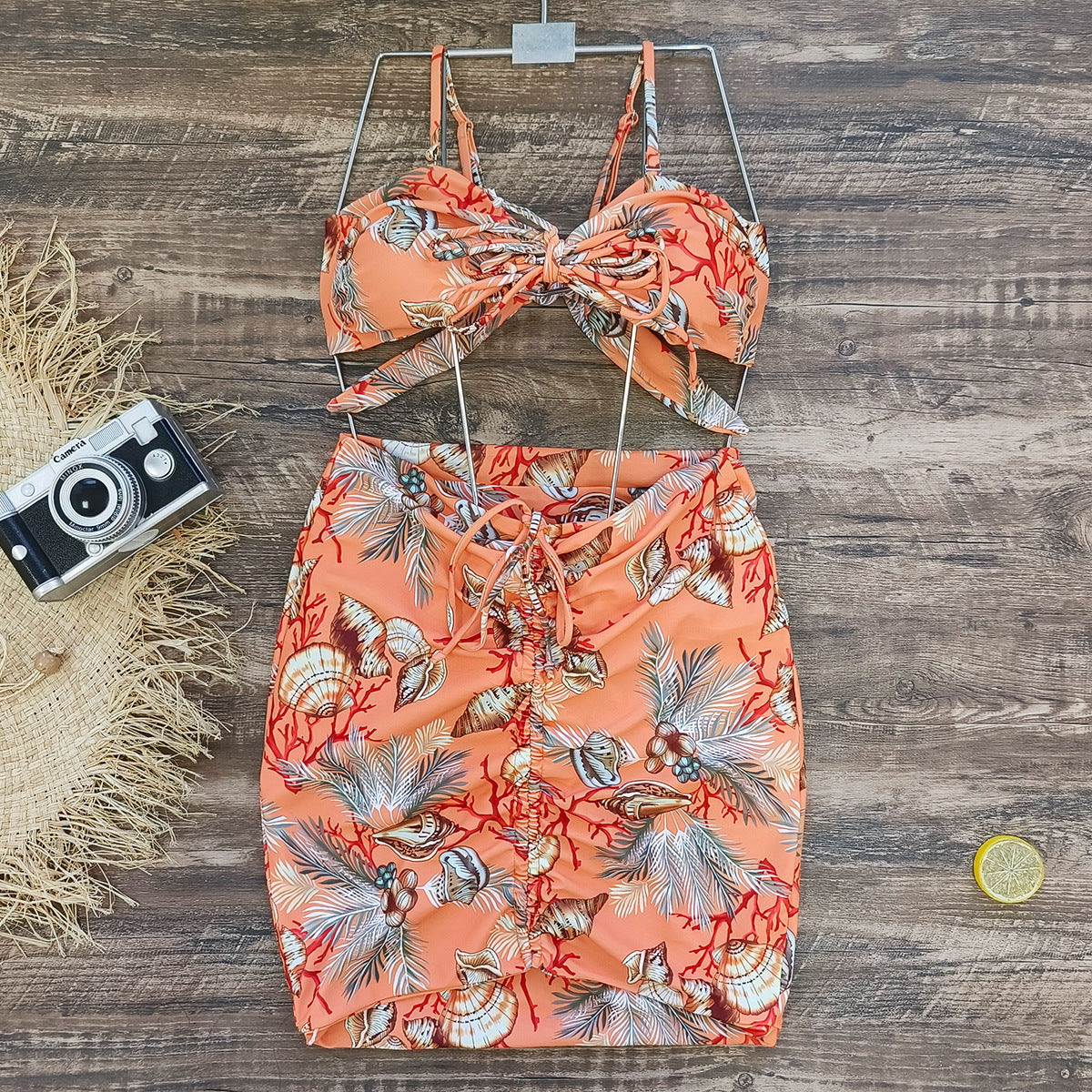 Jungle Printed Bandeau Bikini Swimsuit and Sarong