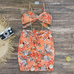 Jungle Printed Bandeau Bikini Swimsuit and Sarong