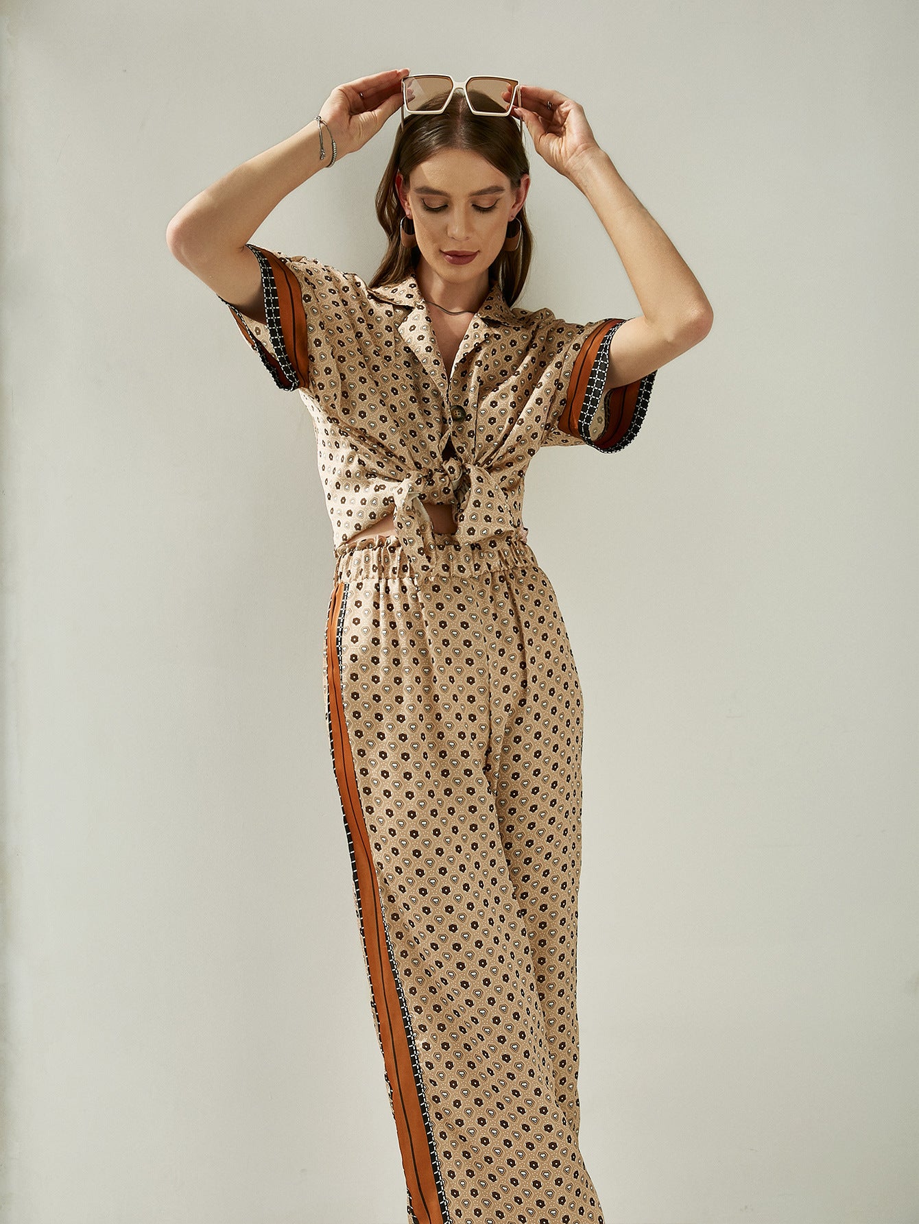 Fashion Coffee Graphic Printed Two Piece Set