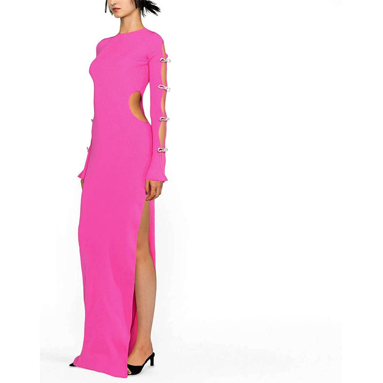 Bowknot Pink Cutout Elastic Bandage Dress
