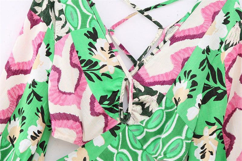 Cross  Backless Graphic Printed Dress